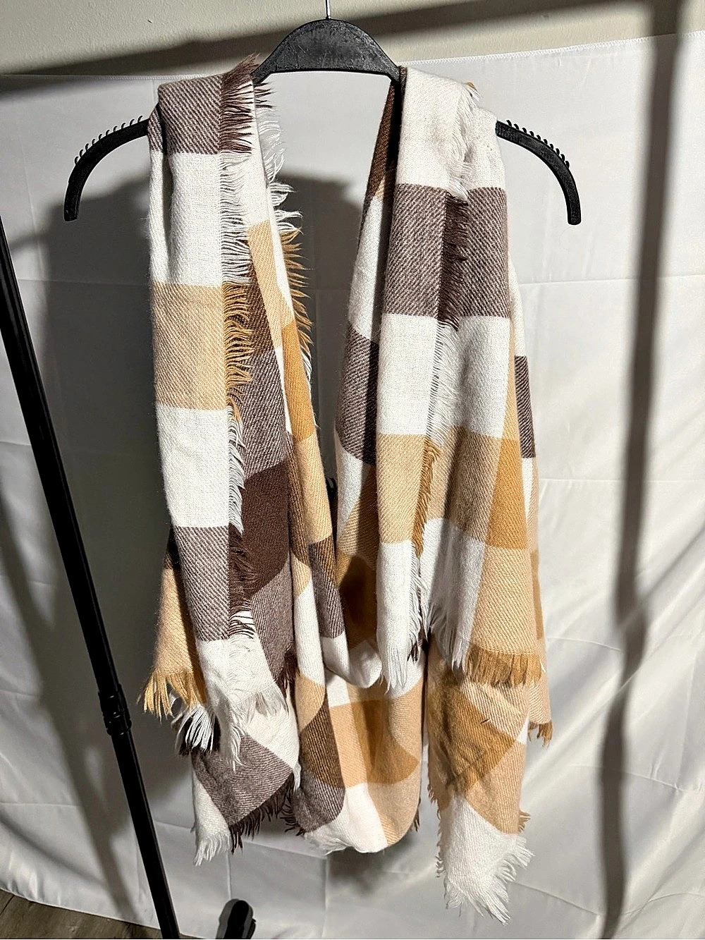 Color Block Fringe Scarf/Vest in Brown & White Like New